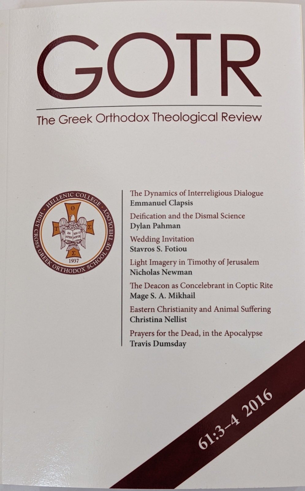 The Greek Orthodox Theological Review 61:3-4 2016